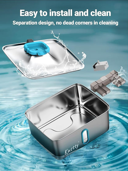 Kastty 15L/3.96 Gal Large Capacity Dog Water Bowl Dispenser,Stainless Steel Dog Water Fountain Quiet LED Light Triple Filtration Dog Water Bowl, Automatic Pet Water Fountain Easy Cleaning Blue FS78