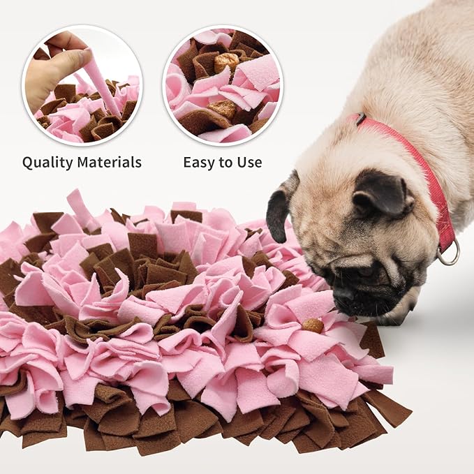LIVEKEY Pet Snuffle Mat for Dogs, Dog Feeding Mat, Nosework Training Mats for Foraging Instinct Interactive Puzzle Toys (Brown&Pink)