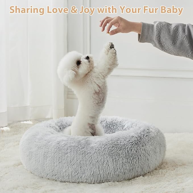 WNPETHOME Calming Dog Bed Cat Bed Donut, Faux Fur Pet Bed Self-Warming Donut Cuddler, Comfortable Round Plush Dog Beds