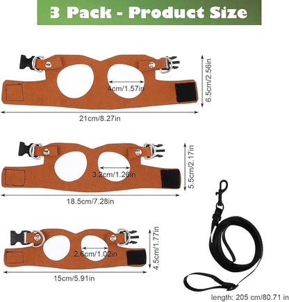 KABASI Bearded Dragon Harness Leash Set, 3 Size Adjustable Lizards Training Walking Leather Vest Escape-Proof Traction Rope for Squirrel and Other Outdoor Small Reptiles (Brown)