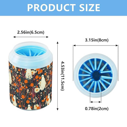 Dog Paw Cleaner Cups for Dogs Pets Foot Washer Paw Scrubber for Medium Small Cats Dogs Cleaning Cup White Ghost Pop Art Wildflower
