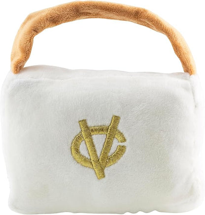 Haute Diggity Dog White Chewy Vuiton Handbag, Plush Designer Dog Toys with Interactive Squeaker, Stimulating Pet Enrichment, Machine-Washable & Safe Materials for All Breeds, Size Large