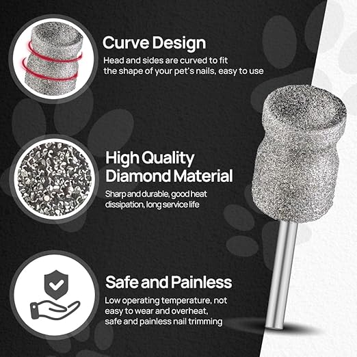 Diamond Dog Nail Grinder Bits - FOCSTOL Diamond Rotory Bit for Dogs&Pets, 2pcs 1/8'' Rotary Nail Grinder Bits for Animals Nail Care (Type D)