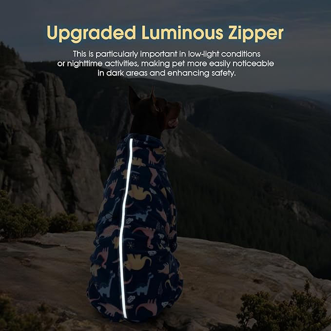 ROZKITCH Large Dog Pajamas Soft Fleece Pullover Pajamas, Pet Windproof Warm Cold Weather Jacket Vest with Reflective Zipper, Jumpsuit Apparel Outfit Clothes for Large Dog Dinosaur XL