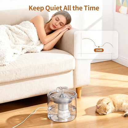 Cat Fountain, 2.6l/87oz Pet Water Fountain Clear Plastic Water Fountains for Cats Indoor with Flower Waterfall Dog Water Fountain Spout with Silent Pump