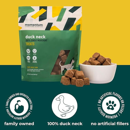 Momentum Carnivore Nutrition Freeze-Dried Duck Neck Dog Treats & Cat Treats – Single-Ingredient, High-Protein, Grain-Free, Natural Crunchy Chew – Made in USA – 3 oz Bag