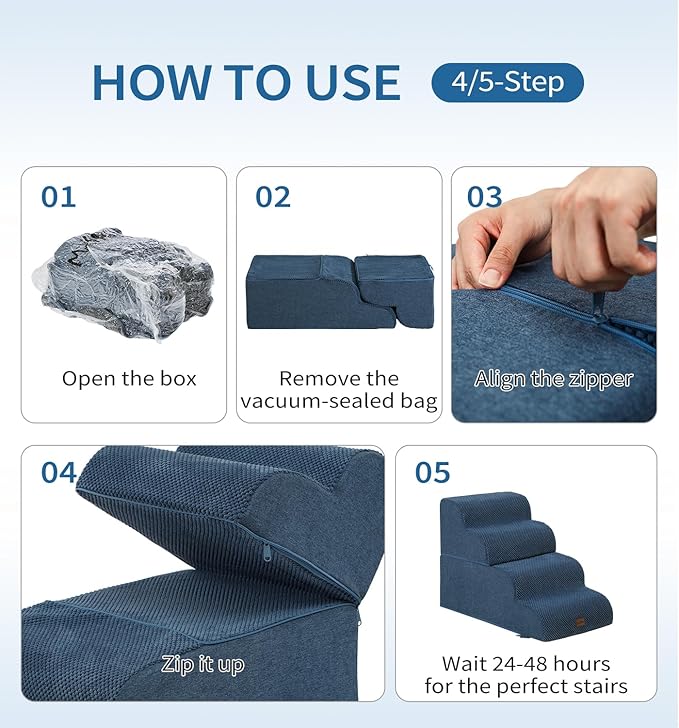 Made4Pets Dog Stairs Ramp for Bed 19.7" H, 4-Step Dog Steps for High Bed Couch Sofa Climbing, 35D Foam Pet Steps for Small Dogs and Cats, Non-Slip Bottom Pet Stairs, Navy
