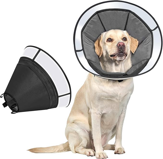 Soft Dog Cone for Dogs After Surgery, Breathable Pet Recovery Collar for Large Medium Small Dogs and Cats, Adjustable Dog Cone Collar, Elizabethan Collar (Black, XL(Neck 16.5“-20.7”))