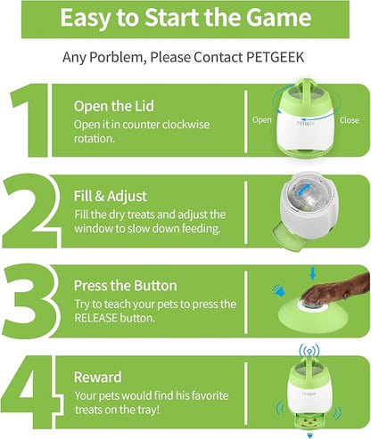 PETGEEK Dog Treat Dispenser with Button, Automatic Dog Feeder with Remote Control and Dual Power Supply, Dogs Puzzle Toys and Interactive Pet Stimulation Toys for Indoor or Outdoor Play(Green)