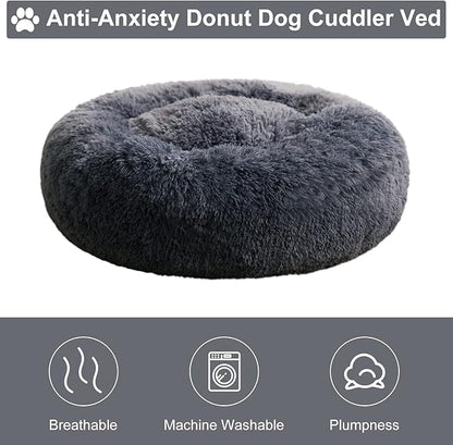 WNPETHOME Calming Dog Beds for Large Dogs, Anti-Anxiety Donut Large Pet Bed, Fluffy Faux Fur Plush Dog Bed，Warming Cozy Soft Round Pet Bed for Jumbo Dogs, Cat Cuddler Cushion Bed