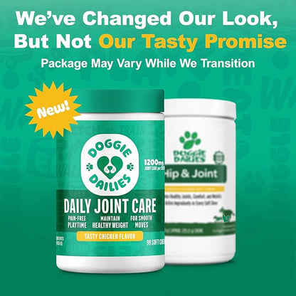 Doggie Dailies, Hip and Joint Supplement for Dogs, Glucosamine Chondroitin, Premium Hip and Joint Chews for Dogs All Breeds & Sizes, Dog Vitamins and Supplements, (Chicken) 120 Chews