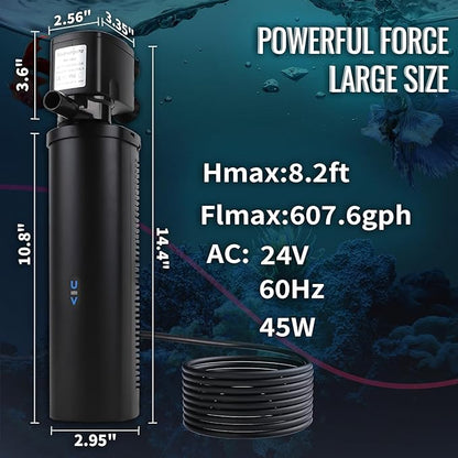 TARARIUM 600GPH Cold Plunge Small Pool Filter with 24V DC Powerful Pump for or Up to 1000 Gal Cloudy Water Cleaner