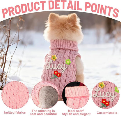 Personalized Hand Embroidered Names Dog & Cat Sweater, Custom Puppy Winter Clothes with Name, Personalized Christmas Dog Sweaters for Small &Large Pets, Birthday Xmas Gifts