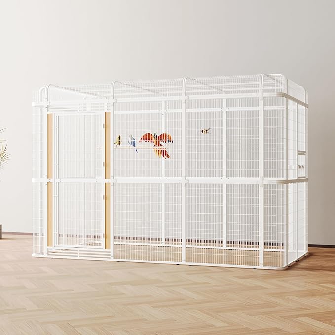 wonline 10FT Extra Large Bird Cage for Parakeets Outdoor Bird Aviary Parrot Cage with Perch, Walk-in Heavy Duty Birdcage for Macaws Canaries Parrots Budgie Lovebirds, White