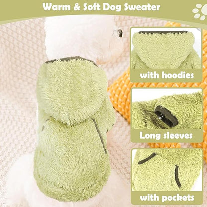 Small Dog Sweater Fleece Dog Hoodie Girl Boy Winter Warm Puppy Clothes Chihuahua Teacup Yorkie Soft Stretchy Tiny Outfits Cat Sweater Pet Clothing, Green, M