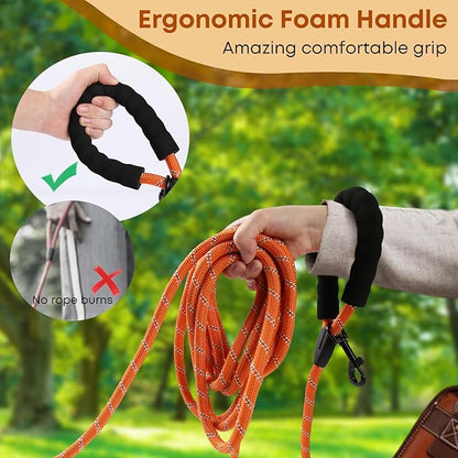 (2 Pack) Long Dog Leash for Dog Training 30FT Lockable Hook Heavy Duty Dog Lead Tie Out Rope for Large Medium Small Dogs Outside Walking, Playing, Camping, or Yard (Black&Orange)