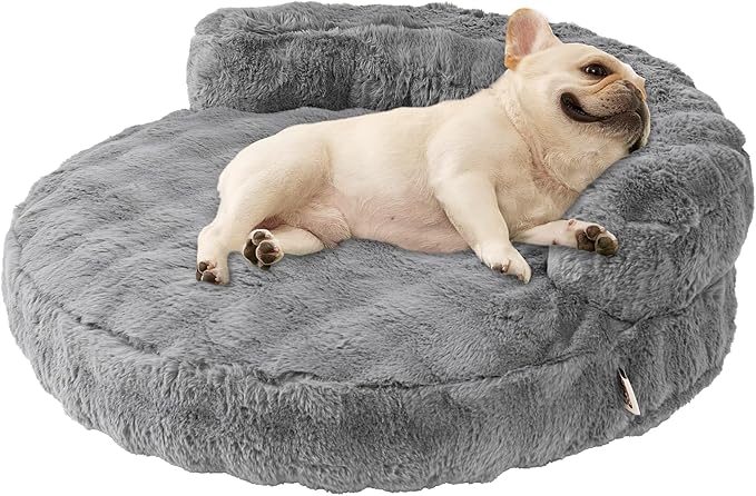 EHEYCIGA Medium Dog Bed and Large Cat Couch – Fluffy Faux Rabbit Fur Pet Sofa for Small and Medium Dogs, Washable Removable Cover, Waterproof and Non-Slip, 30 Inch, Grey