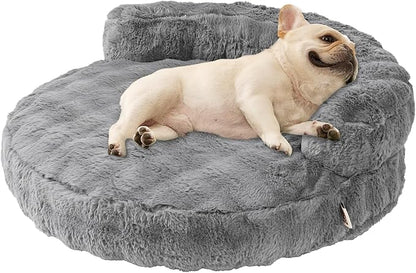EHEYCIGA Medium Dog Bed and Large Cat Couch – Fluffy Faux Rabbit Fur Pet Sofa for Small and Medium Dogs, Washable Removable Cover, Waterproof and Non-Slip, 30 Inch, Grey