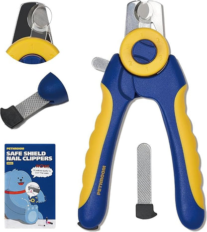 PETHROOM] Professional Dog Nail Clipper with Transparent Guard & Nail File | Adjustable Cutting Length (1-3mm) Sturdy, Durable Stainless Steel Blade | Nail Trimmer for Pets Avoid Overcutting