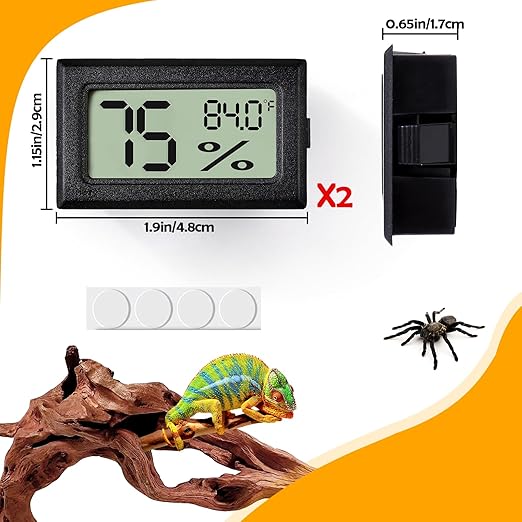 BSRESIN 2 PCS Rectangle Reptile Thermometer and Humidity Gauge for Bearded Dragon Accessories, Reptile Tank Accessories for Jumping Spider, Leopard Gecko, Hermit Crab, Gecko, Ball Python, Lizard