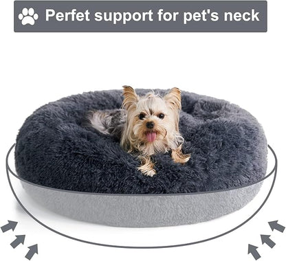 WNPETHOME Calming Dog Beds for Large Dogs, Anti-Anxiety Donut Pet Bed, Fluffy Faux Fur Plush Dog Bed，Warming Cozy Soft Round Pet Bed for Large Jumbo Dogs, Cat Cuddler Cushion