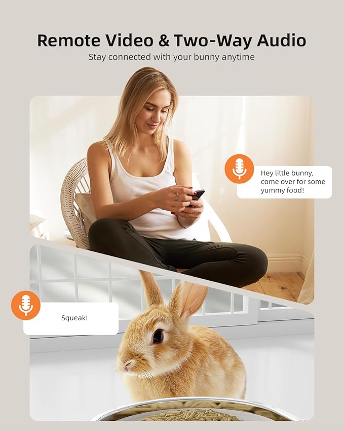 Sandpoy Hanging Automatic Rabbit Feeder with 1080P Camera, 62oz Storage, Multiple Pet Cage Compatibility, Customized Feeding Schedule- Perfect for Ferrets, Cats, Guinea Pigs, Chinchilla and Hedgehog