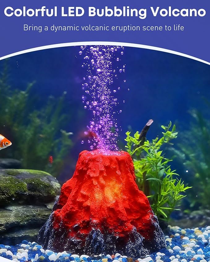 Uniclife Fish Tank Decorations, Realistic Resin Aquarium Volcano Decorations with Colorful LED Air Stone Bubbler, Volcano Bubbler Kit for Fish Tank Decor, Aquarium Decor with Bubbling Effect