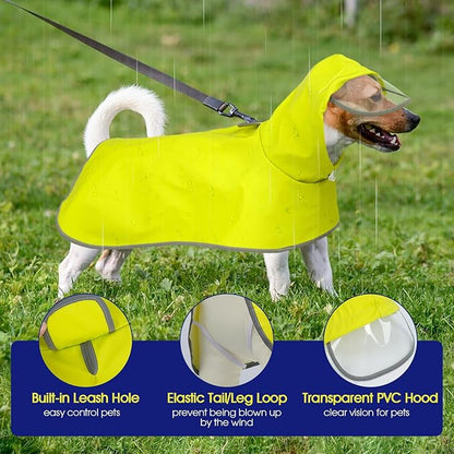 FUAMEY Adjustable Dog Raincoat Small | Waterproof Reflective Strips, Clear Hood, Leash Hole, Outdoor Adventures, Yorkshire