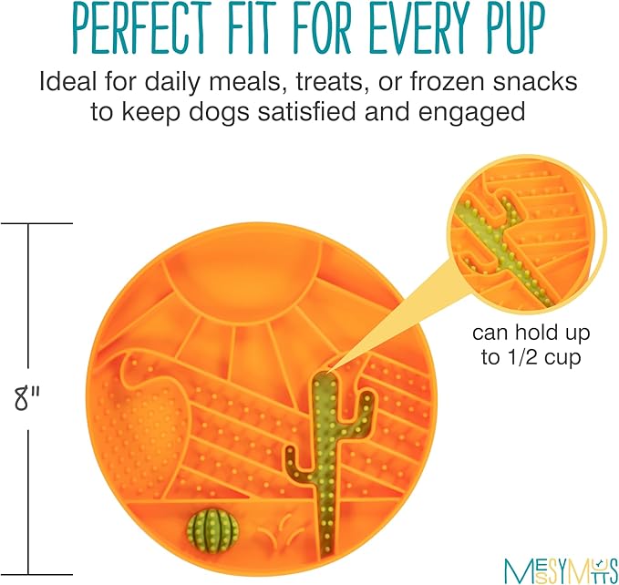 Messy Mutts and Cats Interactive Slow Feeder | Desert Orange - 2 Cup Capacity | 8” Round Silicone Puzzle Slow Feeder for Dogs/Cats | Enrichment Food Dish for Slow Eating, Bloating