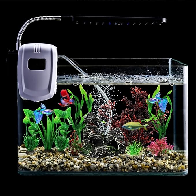 PietyPet Fish Tank Decorations Plants with Resin Cave Rock View, 9pcs Aquarium Decorations Plants Plastic,Fish Tank Accessories, Fish Cave and Hideout Ornaments, Aquarium Decor