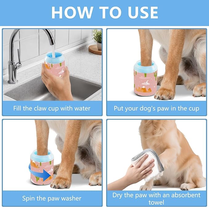 Dog Paw Cleaner Mudbuster Dog Foot Washer for Small Medium Large Dogs Cats Premium Pet Supplies Pink Cute Cacti Mountains Stars