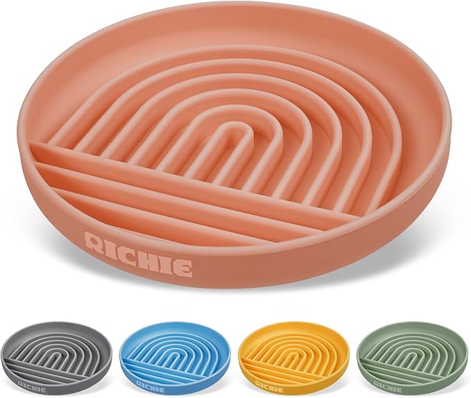 Slow Feeder Dog Bowls with Suction Cups, Silicone Puzzle Bowl for Slow Eating, Pets Slow Feeder Non-Slip Design Dishwasher Microwave Safe for Small Medium Dogs, Pink