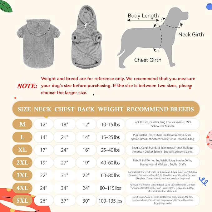 5XL Dog Sweaters for Large Dogs,Extra-Large Dog Hoodie,Warm Fuzzy Fleece Sweatshirt with Hood & Pocket,Leash Hole,Cozy Cold Weather Pet Clothes Sweater Hoodie for Large Dogs(Grey,5XL)
