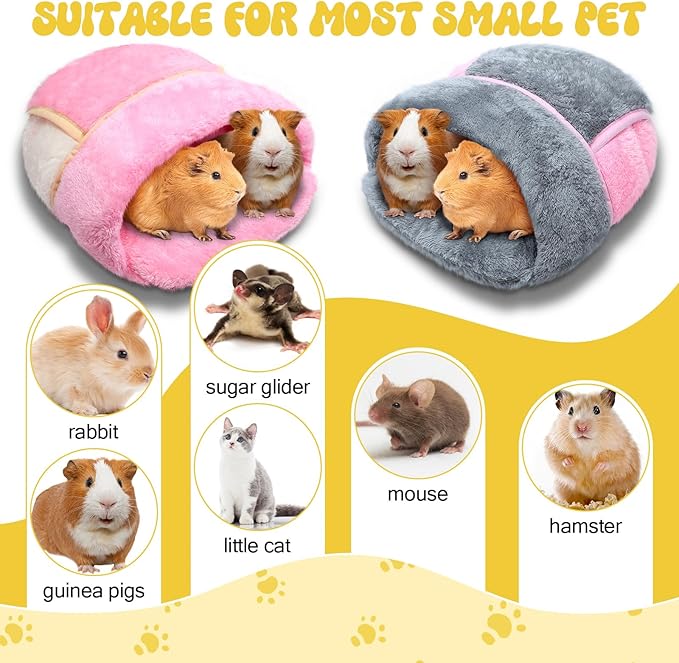 Wenqik 2 Pcs Guinea Pig Hideouts Washable Bunny Bedding Cuddle Warm Small Pet Sack Supplies Portable Pet Carrier Cage Nest Guinea Pig Accessories for Cage(Gray, Pink,Plain)