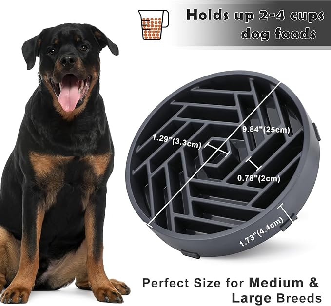 TOBYTO Slow Feeder Dog Bowls Large Medium Breed,Anti-Choking Slow Eating Dog Food Bowl,Non Slip Pet Slower Food Feeding Bowls Large Puzzle Slow Feeder Bloat Stop Maze Dog Dishes,Gray
