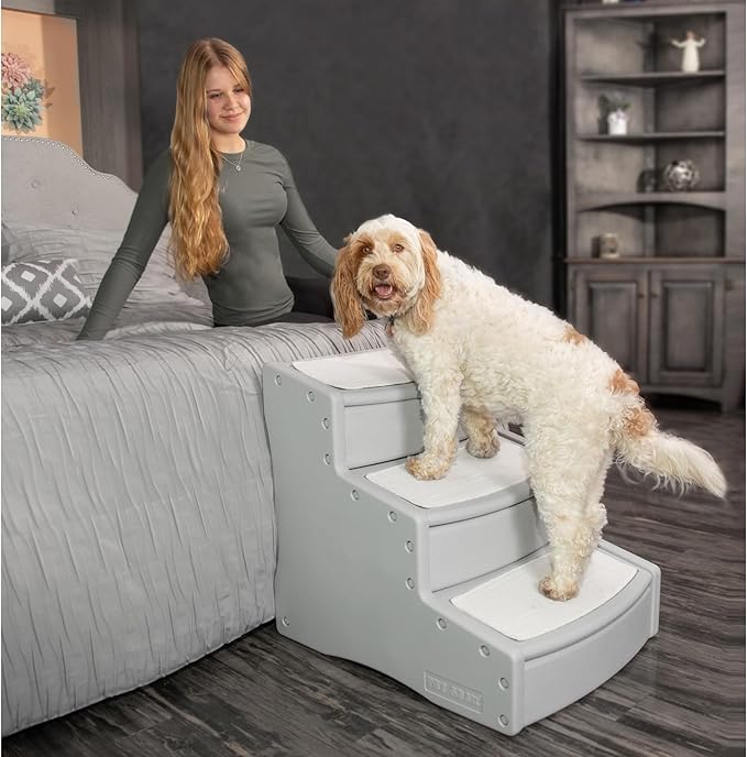Pet Gear Easy Step III Extra Wide Pet Stairs, 3 Step for Dogs/Cats up to 200 pounds, Removable/Washable Carpet, Easy Assembly (No Tools Required) Fog
