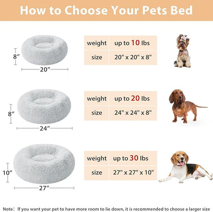 WNPETHOME Calming Dog Bed Cat Bed Donut, Faux Fur Pet Bed Self-Warming Donut Cuddler, Comfortable Round Plush Dog Beds(20 x 20 x 8 Inch, Light Grey)