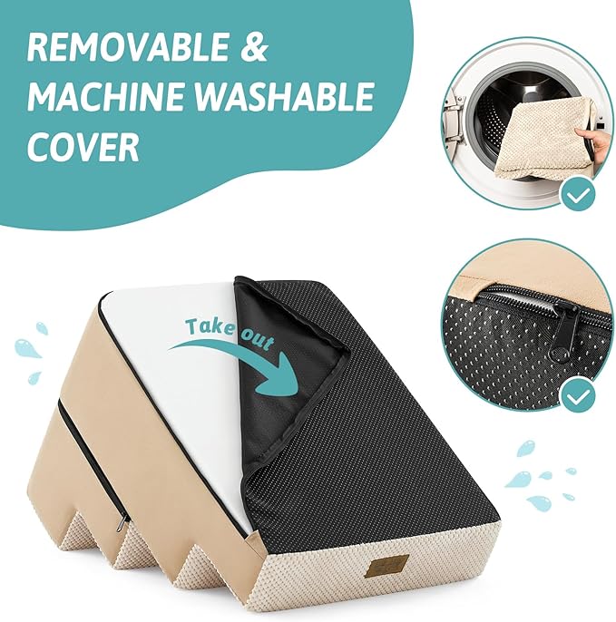 Dog Stairs for Small Dogs, 4 Tier Removable Wider Pet Stairs for Couch and Bed, 17.7" H Dog Steps for Old Cats, Puppy, Small Dogs, 17.7x23.6x17.7 inch, Beige