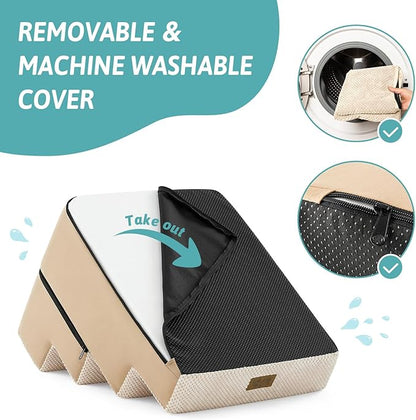 Dog Stairs for Small Dogs, 4 Tier Removable Wider Pet Stairs for Couch and Bed, 17.7" H Dog Steps for Old Cats, Puppy, Small Dogs, 17.7x23.6x17.7 inch, Beige