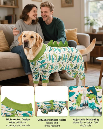 CuteBone Dinosaur Costume Dog Pajamas, Stretchy Spandex Crystal Velvet Sleepwear Coat for Small Dogs, Soft & Warm Pet Outfit Clothes for Cold Weather, Cozy Pullover Design COSP05XXL