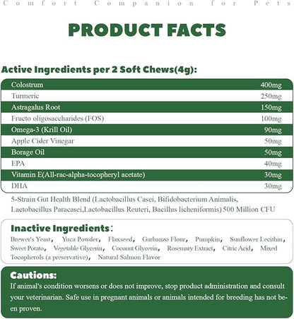 Dog Allergy Chews, Dogs Allergy Relief Chews for Paw Licking Itchy Skin Coat Supplement, Probiotics for Dogs with Colostrum Omega-3 Astragalus Immune Supplement-30ct