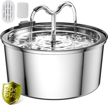 DOOOB Cat Water Fountain, 3.2L/108OZ Stainless Steel Pet Water Dispenser Automatic Metal Dog Drinking Fountains Water Bowl with Replacement Filters Ultra-Quiet Pump