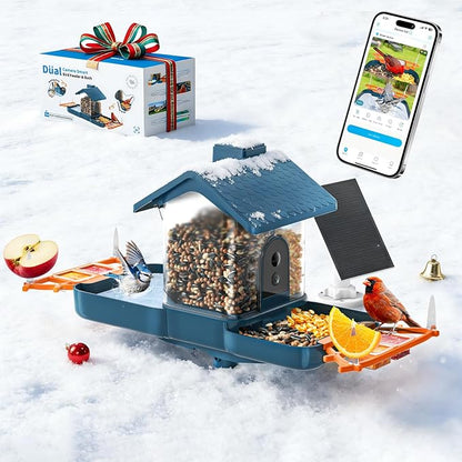 Bird Feeder with Camera and Bird Bath for Outdoors, Dual-Lens 2K HD Video with AI Identification, Solar Powered, Instant Alerts, IP66 Weatherproof