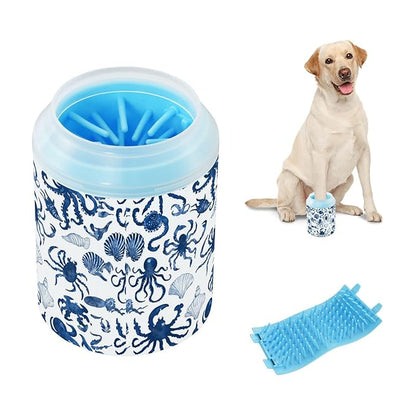 Dog Paw Cleaner Cups for Dogs Pets Foot Washer Paw Scrubber for Medium Small Cats Dogs Cleaning Cup Octopuses Crabs and Seashells Blue