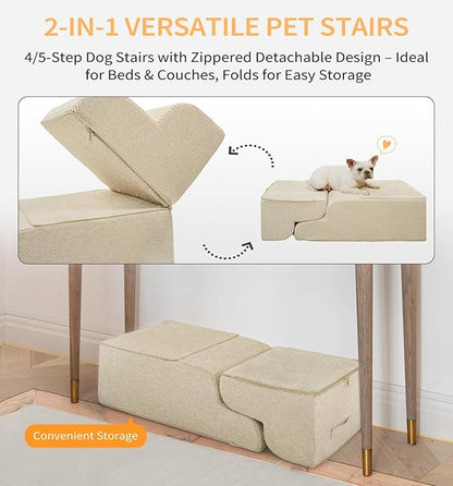 Made4Pets Dog Stairs Ramp for Bed 19.7" H, 4-Step Dog Steps for High Bed Couch Sofa Climbing, 35D Foam Pet Steps for Small Dogs and Cats, Non-Slip Bottom Pet Stairs, Beige