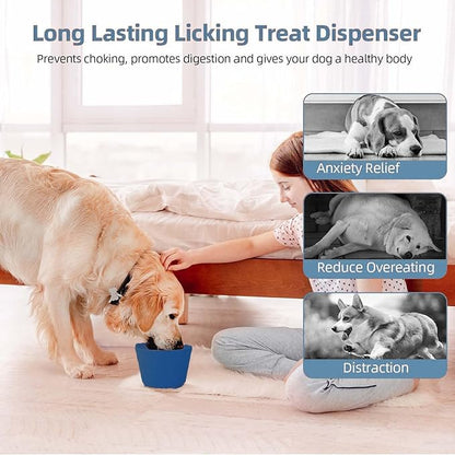Dog Slow Feeder Lick Bowl, Non-Slip Dog Licking Treat Dispenser, Slow Feeder Bowls for Small Medium Large Breed Dogs, Anxiety Relief & Anti-Choking, BPA Free Silicone (Dark Blue, 1.6 Cup)