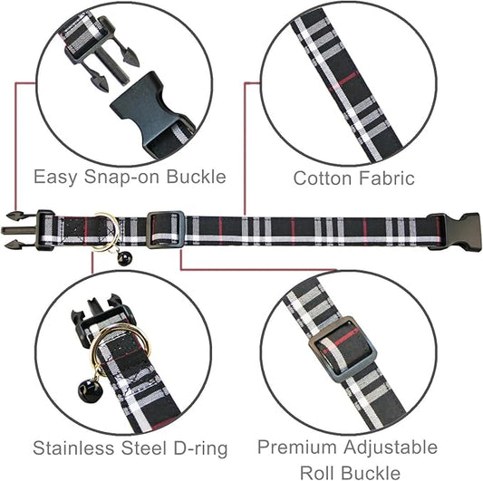 Cute Plaid Dog Collar with Safety Buckle - Adjustable and Comfortable Dog Collars for Small Medium Large Dogs, Stylish Puppy Collar for Boy Girl Pets