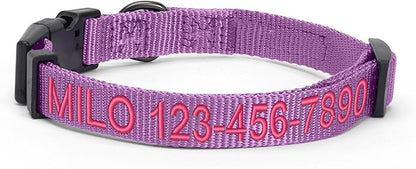 Pawtitas Personalized Dog Collar Small Dog Collar Embroider with Name Phone Number Puppy Collar Adjustable Customized Collar for Small Dogs Breeds Puppy Purple Dog Collar