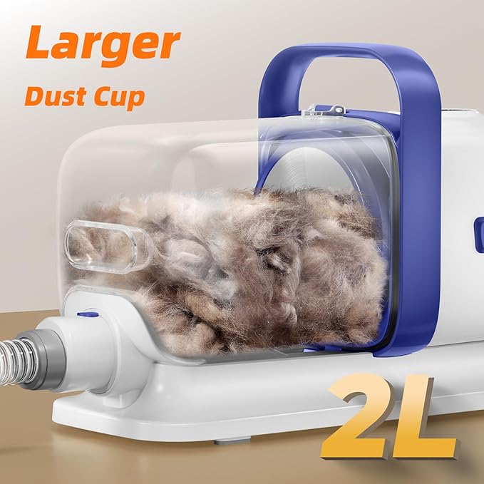 Dog Grooming Kit with Vacuum, 15000Pa Pet Hair Clipper and Shedding Brush, 50dB Low Noise, 2L Capacity, White