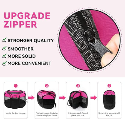 Dog Playpen, Puppy Pet Playpens Indoor for Small Dogs Tent Crates Cage Indoor/Outdoor, Portable Pop Up Dog Kennel Playpen with Carrying Case for Dogs/Cats/Rabbits, Hot Pink